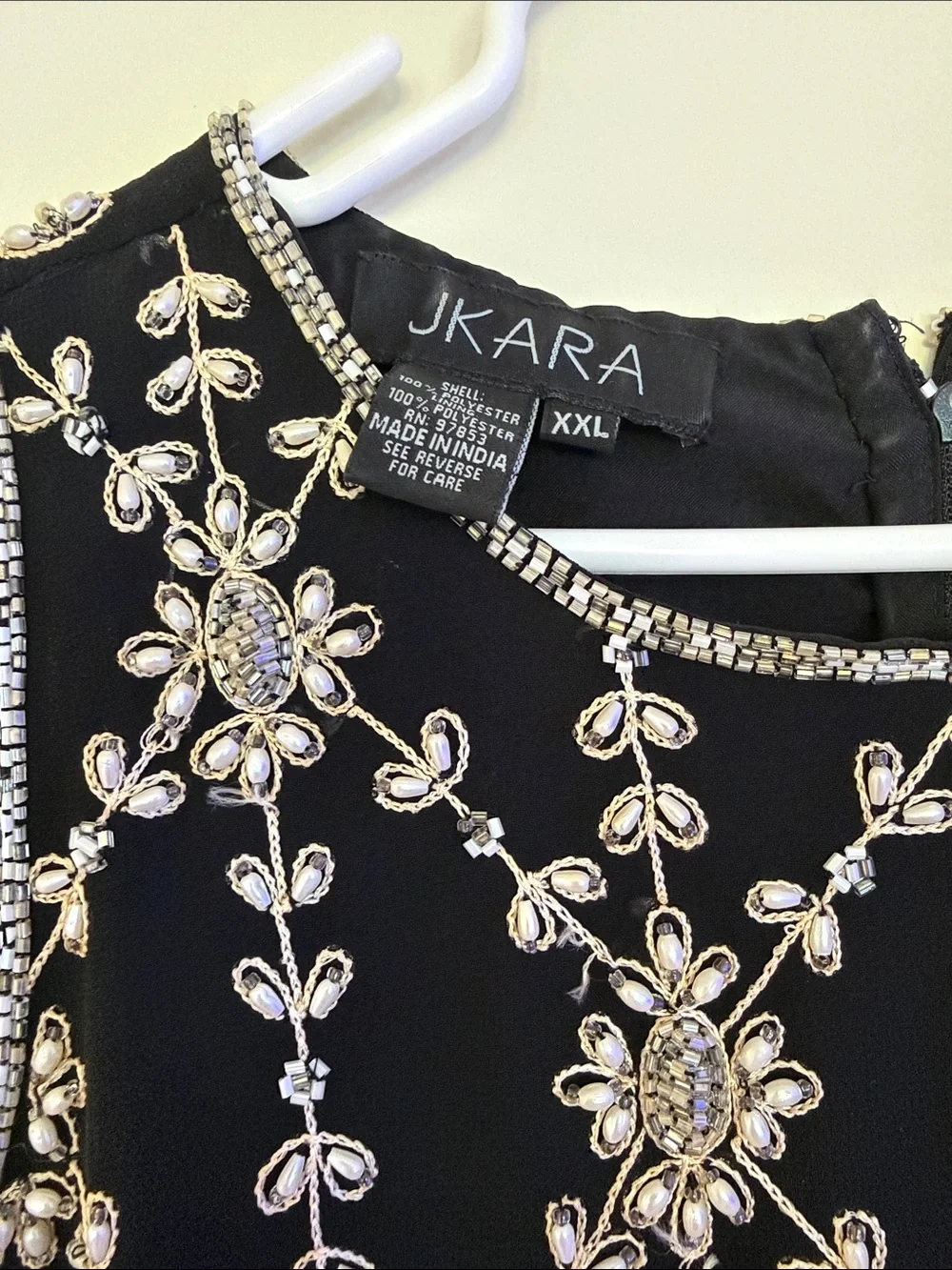 J Kara Black Beaded Floral Sleeveless Tank